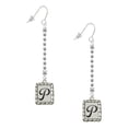 thumbnail image 1 of Delight Jewelry Silvertone Pebble Border Initial - P - Silver-tone Long Sparkle Dangle French Earrings, 1 of 4