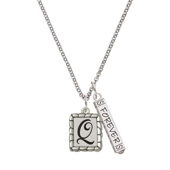 Delight Jewelry Silvertone Pebble Border Initial - Q Silvertone Forever Bar Charm Necklace, 23"