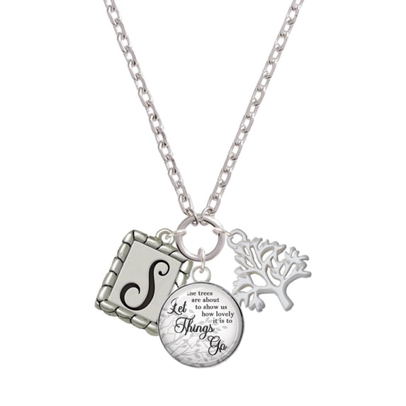 Delight Jewelry Silvertone Pebble Border Initial - S Let Things Go Fall Zoey Charm Necklace, 28"