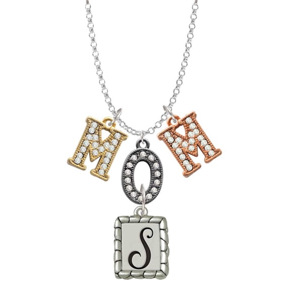 Delight Jewelry Silvertone Pebble Border Initial - S Multi-Colored Crystal Mom Charm Necklace