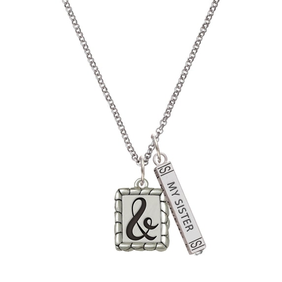 Delight Jewelry Silvertone Pebble Border Initial - & Silvertone Always My Sister Bar Charm Necklace, 23"