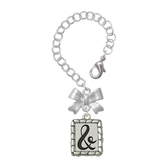 Delight Jewelry Silvertone Pebble Border Initial - & - Silvertone Bow Charm Accessory for Tumblers and Thermal Cups