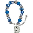 thumbnail image 1 of Delight Jewelry Silvertone Pebble Border Initial - T Blue Paw Print Bead Bracelet, 7"+2", 1 of 4