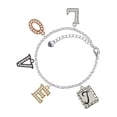 thumbnail image 1 of Delight Jewelry Silvertone Pebble Border Initial - T Multi-Colored Crystal Love Charm Bracelet, 1 of 5