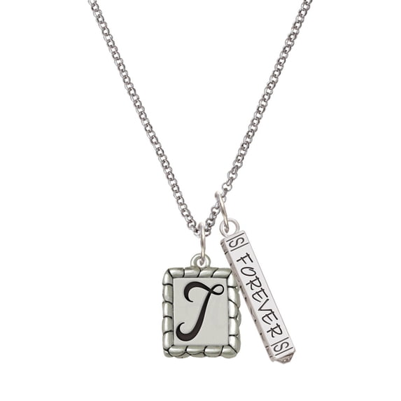 Delight Jewelry Silvertone Pebble Border Initial - T Silvertone Forever Bar Charm Necklace, 23"