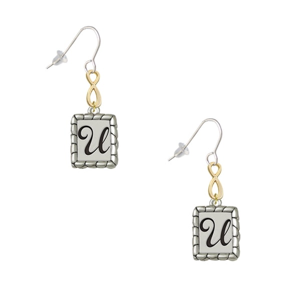 Delight Jewelry Silvertone Pebble Border Initial - U Gold Tone Infinity French Earrings