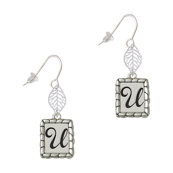 Delight Jewelry Silvertone Pebble Border Initial - U Silvertone Leaf French Earrings