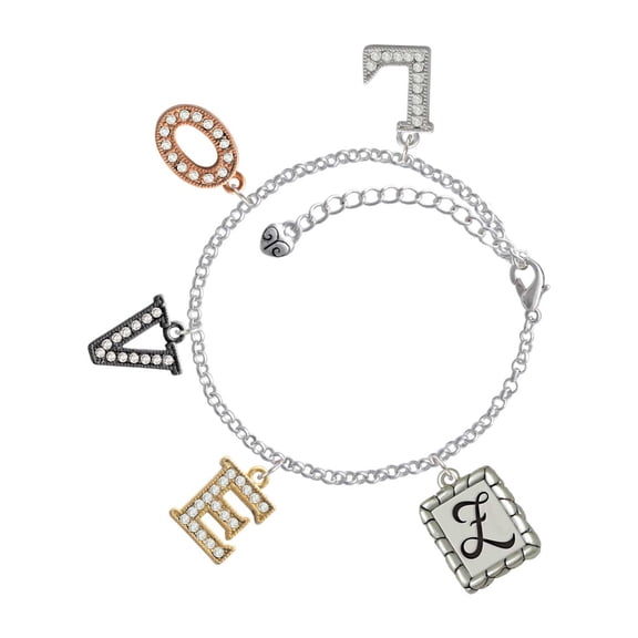 Delight Jewelry Silvertone Pebble Border Initial - Z Multi-Colored Crystal Love Charm Bracelet