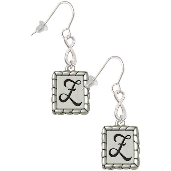Delight Jewelry Silvertone Pebble Border Initial - Z Silver tone Infinity French Earrings