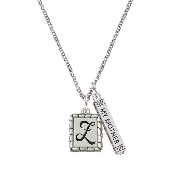 Delight Jewelry Silvertone Pebble Border Initial - Z Silvertone Always My Mother Bar Charm Necklace, 23"