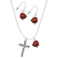 thumbnail image 1 of Delight Jewelry Silvertone Pebble Cross Red Lucky Ladybug Necklace and Dangle Earrings Set, 1 of 6
