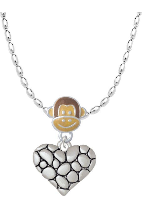 Silvertone Pebble Heart Mia Monkey Charm Necklace