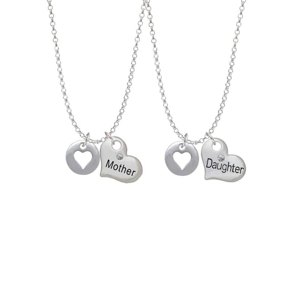 Delight Jewelry Silvertone Pebble with Heart Cutout Mother & Daughter Heart Necklaces (Set of 2), 19"+2"