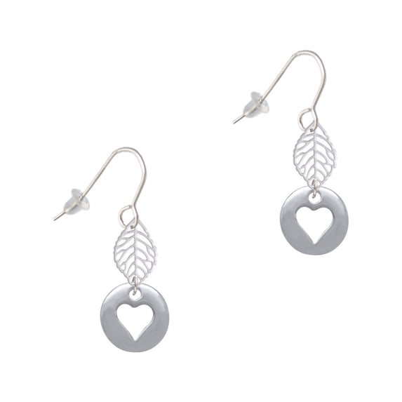 Delight Jewelry Silvertone Pebble with Heart Cutout Silvertone Leaf French Earrings