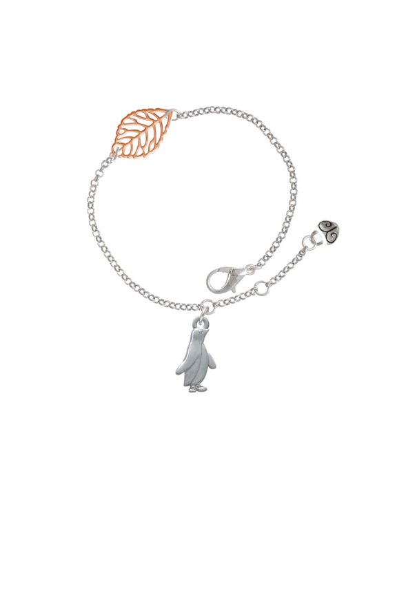 Silvertone Penguin - Rose Goldtone Leaf Delicate Bracelet, 6.25+1.75"