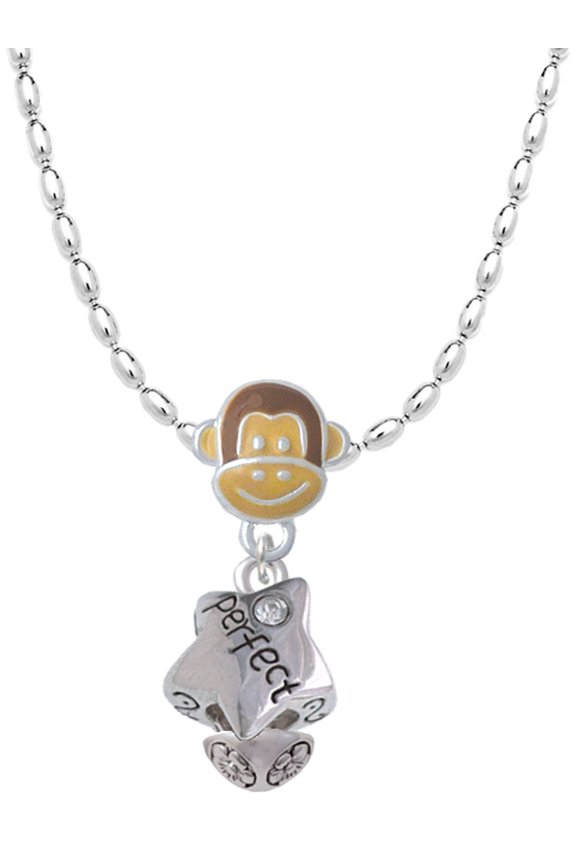 Silvertone Perfect Star with Crystal Mia Monkey Charm Necklace