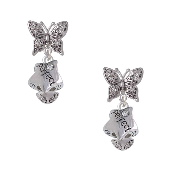 Delight Jewelry Silvertone Perfect Star with Crystal Silvertone Antiqued Butterfly Post Earrings