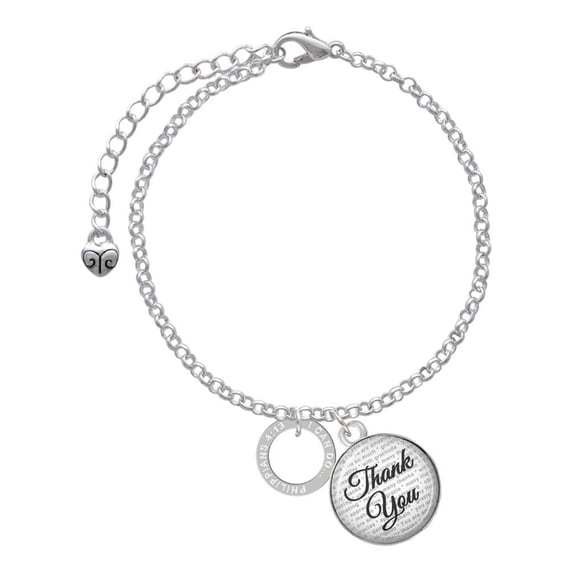 Delight Jewelry Silvertone Philippians 4:13 Eternity Ring - Domed Thank You Charm Bracelet, 6"+2"