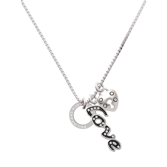 Delight Jewelry Silvertone Philippians 4:13 Eternity Ring - Love and Lock Charm Necklace, 18"+1"