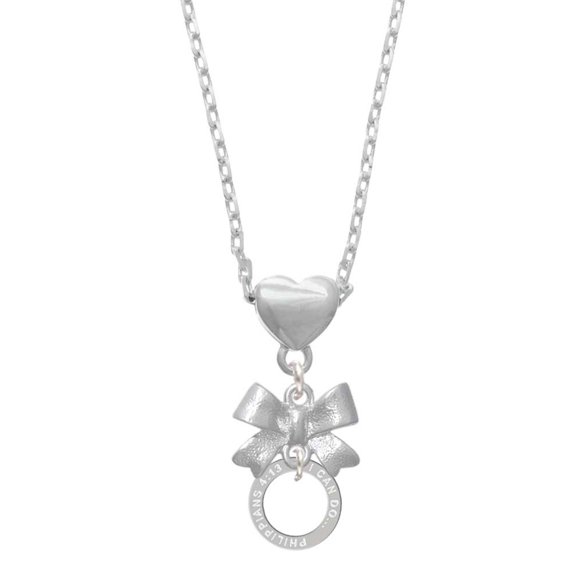 Delight Jewelry Silvertone Philippians 4:13 Eternity Ring Silver tone Bow Heart Necklace