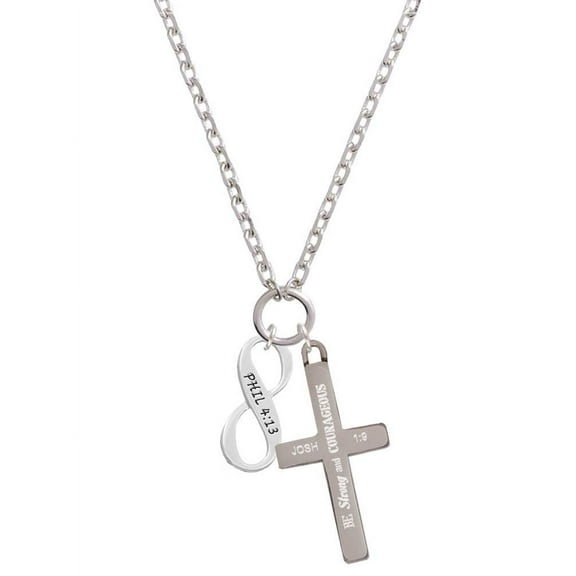 Delight Jewelry Silvertone Philippians 4:13 Infinity Sign Be Strong and Courageous Engraved Cross Zoey Necklace, 28"