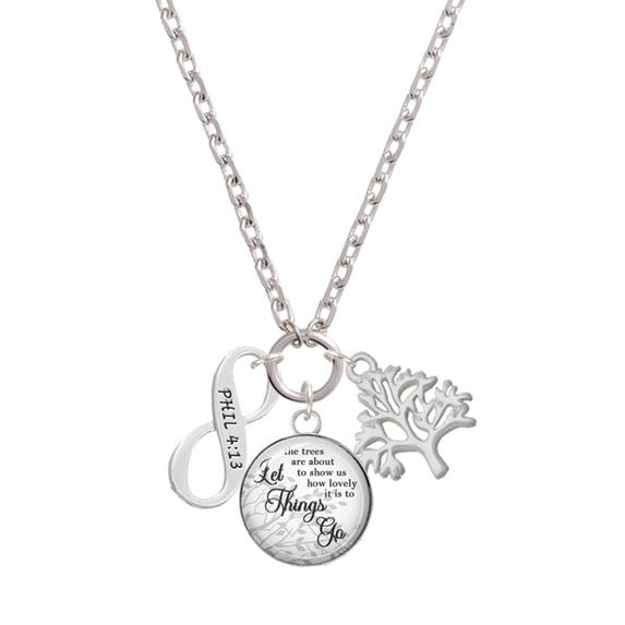 Delight Jewelry Silvertone Philippians 4:13 Infinity Sign Let Things Go Fall Zoey Charm Necklace, 28"