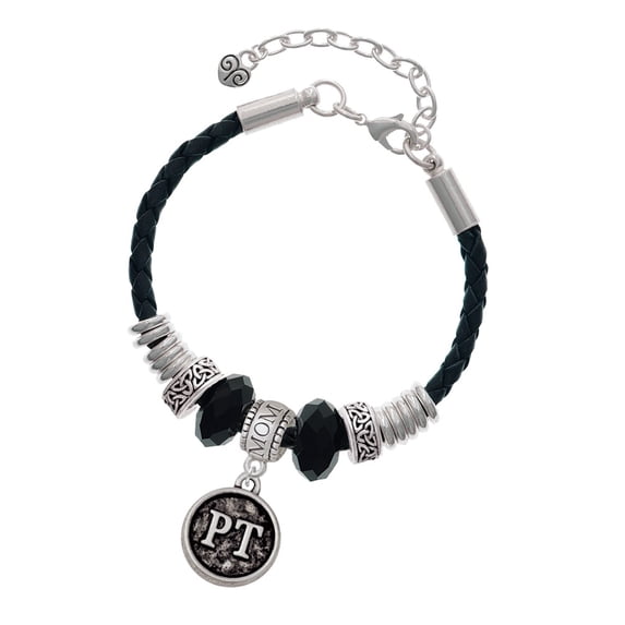 Delight Jewelry Silvertone Physical Therapist Caduceus Seal - PT Mom Celtic Knot Leather Bead Bracelet, 7"+2" Extender