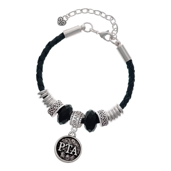 Delight Jewelry Silvertone Physical Therapist Caduceus Seal - PTA Granddaughter Celtic Knot Leather Bead Bracelet, 7"+2" Extender