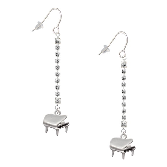 Delight Jewelry Silvertone Piano - Silver-tone Long Sparkle Dangle French Earrings