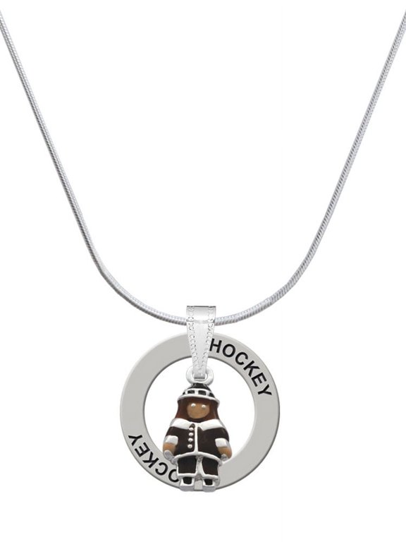Silvertone Pilgrim Boy Hockey Ring Charm Necklace, 18"
