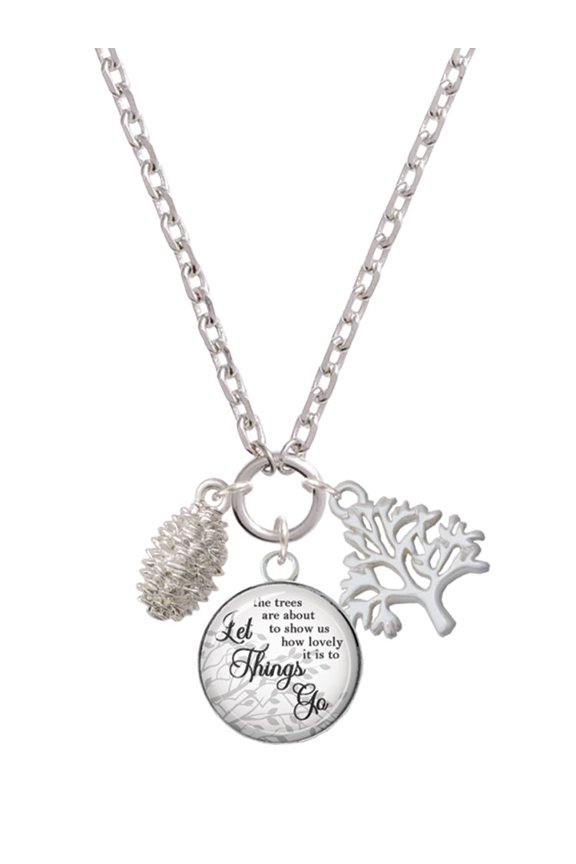 Silvertone Pine Cone Let Things Go Fall Zoey Charm Necklace, 28"