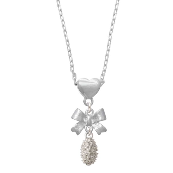 Delight Jewelry Silvertone Pine Cone Silver tone Bow Heart Necklace