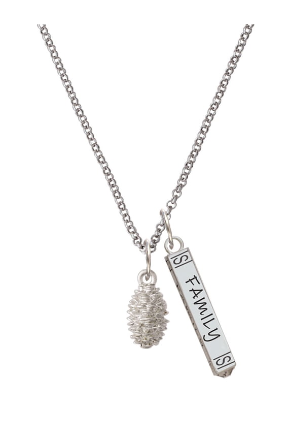 Silvertone Pine Cone Silvertone Family Bar Charm Necklace, 23"