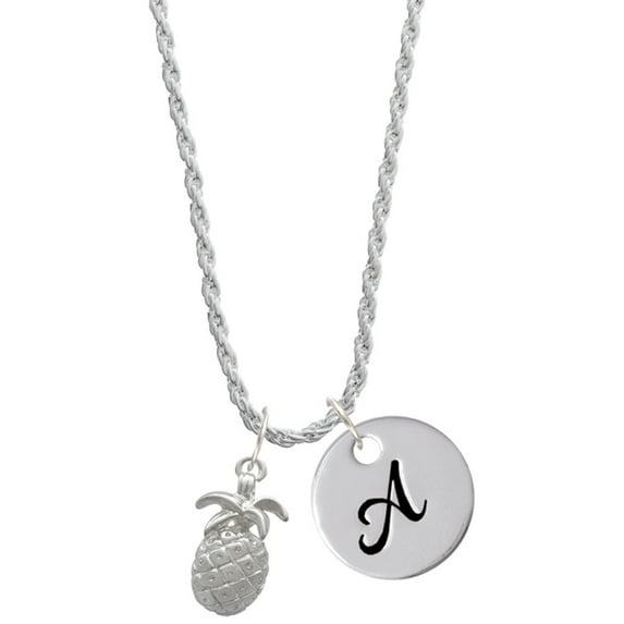 Delight Jewelry Silvertone Pineapple Silvertone Script Initial Disc - A - Charm Necklace, 20"+3"