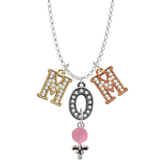 Delight Jewelry Silvertone Pink Baby Rattle Multi-Colored Crystal Mom Charm Necklace