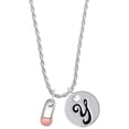 thumbnail image 1 of Delight Jewelry Silvertone Pink Baby Safety Pin Silvertone Script Initial Disc - Y - Charm Necklace, 20"+3", 1 of 4