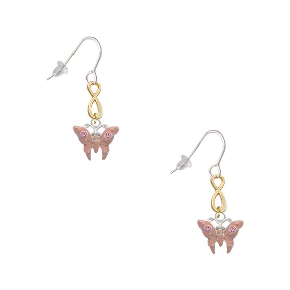 Delight Jewelry Silvertone Pink Butterfly with 2 Pink Crystals Gold Tone Infinity French Earrings
