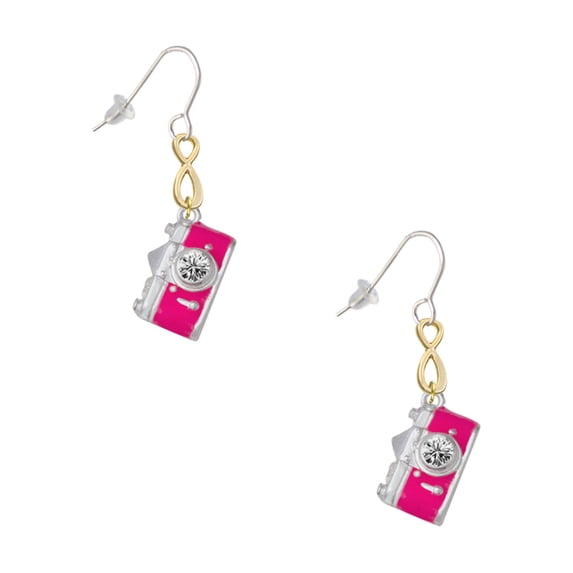 Delight Jewelry Silvertone Pink Camera Gold Tone Infinity French Earrings
