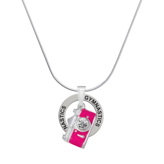 Delight Jewelry Silvertone Pink Camera Gymnastics Ring Charm Necklace, 18"