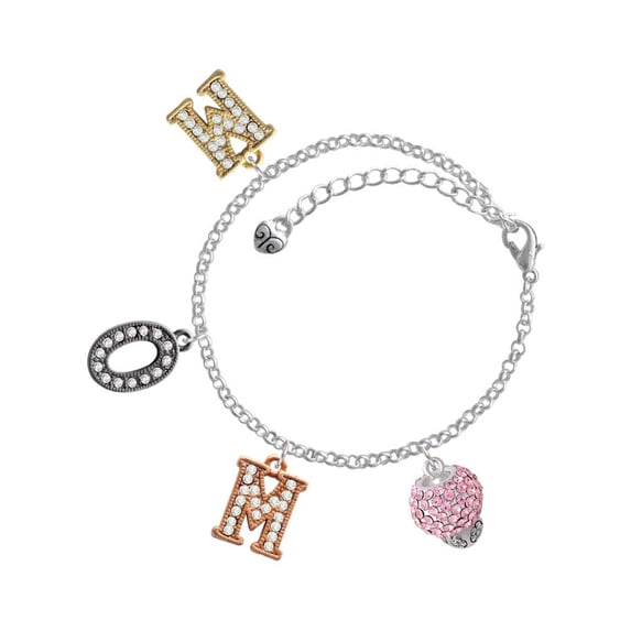Delight Jewelry Silvertone Pink Crystal Sparkle Spinner Multi-Colored Crystal Mom Charm Bracelet