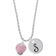 thumbnail image 1 of Delight Jewelry Silvertone Pink Crystal Sparkle Spinner Silvertone Script Initial Disc - S - Charm Necklace, 20"+3", 1 of 4