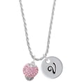 thumbnail image 1 of Delight Jewelry Silvertone Pink Crystal Sparkle Spinner Silvertone Script Initial Disc - V - Charm Necklace, 20"+3", 1 of 4