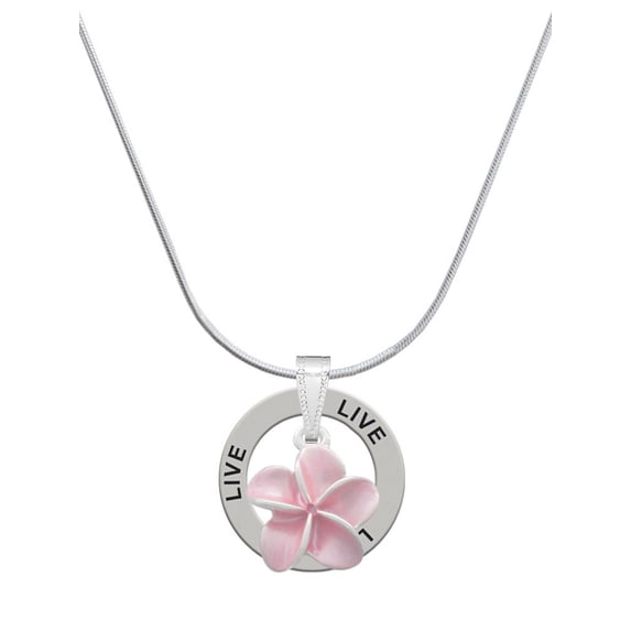 Delight Jewelry Silvertone Pink Plumeria Flower Live Ring Charm Necklace, 18"