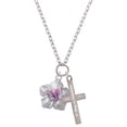 thumbnail image 1 of Delight Jewelry Silvertone Pink & Purple Butterfly on Large Flower Be Strong and Courageous Engraved Cross Zoey Necklace, 28", 1 of 4