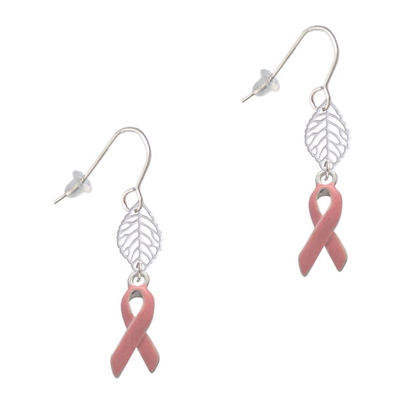 Delight Jewelry Silvertone Pink Ribbon Silvertone Leaf French Earrings