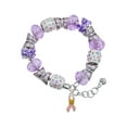thumbnail image 1 of Delight Jewelry Silvertone Pink Ribbon with Softball Purple Butterfly Bead Charm Bracelet, 7"+1" Extender, 1 of 1