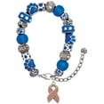 thumbnail image 1 of Delight Jewelry Silvertone Pink Ribbon with Stitching Blue Paw Print Bead Bracelet, 7"+2", 1 of 4