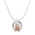 thumbnail image 1 of Delight Jewelry Silvertone Pink Ribbon with Stitching Hero Ring Charm Necklace, 18", 1 of 4