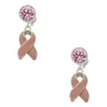 thumbnail image 1 of Delight Jewelry Silvertone Pink Ribbon with Stitching Pink Crystal Clip on Earrings, 1 of 3