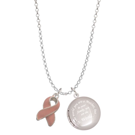 Delight Jewelry Silvertone Pink Ribbon with Stitching To the World You are a Mother Locket Necklace